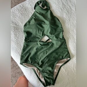 Kona Sol Green One Piece Swimsuit with High Neckline